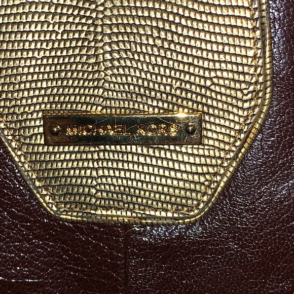 Michael Kors, brown and gold leather studded clutch metal shoulder chain strap - Picture 4 of 7
